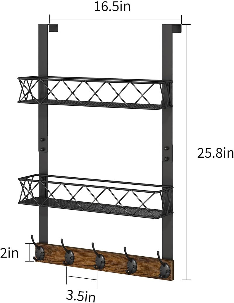 YINMIT Over The Door Hooks Organizer, Over Door Storage with 5 Hooks and 2 Mesh Baskets, Door Hanger Hook, Over The Door Towel Rack, Over Door Hanger for Bathroom, Bedroom, Kitchen - Image 3